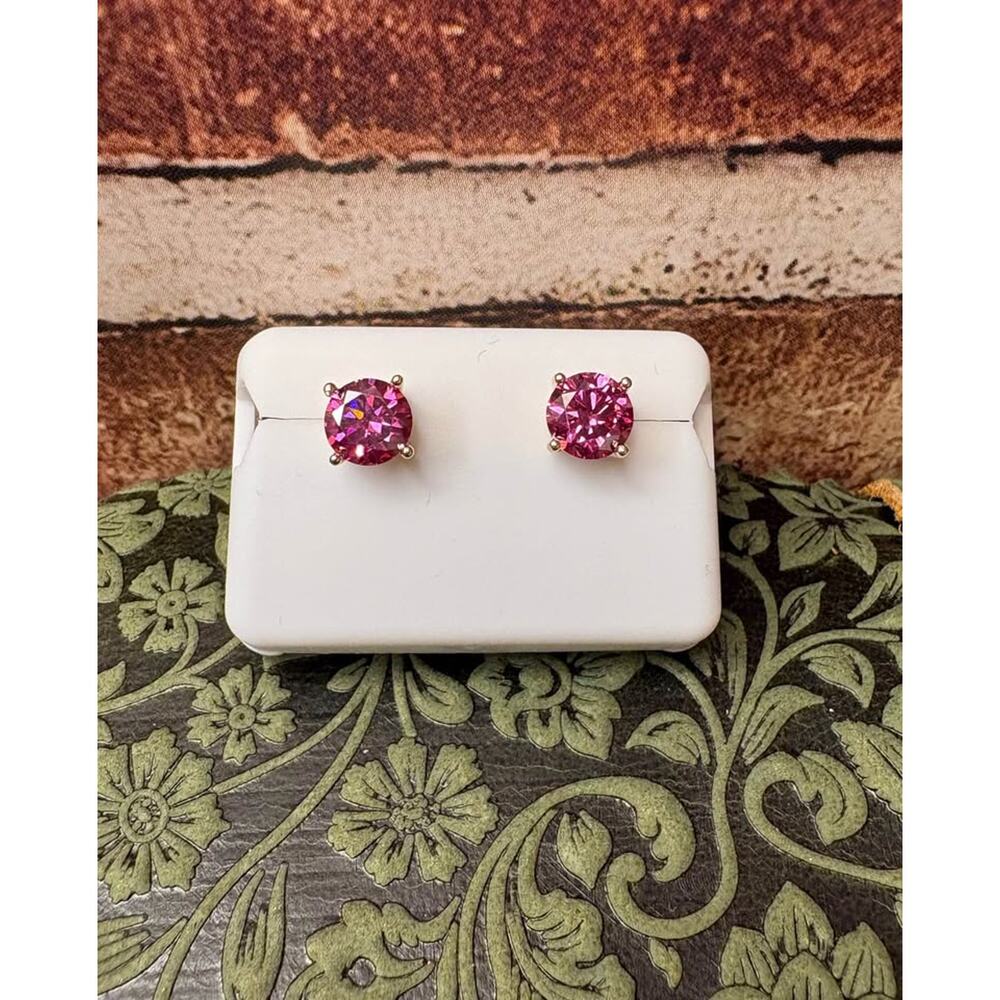 2 ct Vivid Pink Moissanite Screw Back Stud Earrings 6mm Gold /  925 Silver